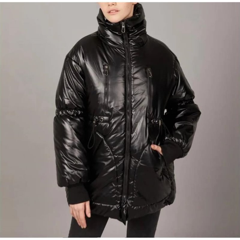 Mujer Puffer largo abrigo opaco cuello alto