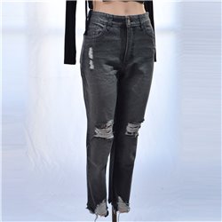 Mujer Pantalon jean rigido rotura ruedo desflecado