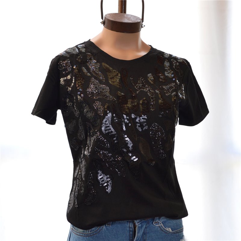 Mujer Remera algodon bordado lentejuelas print