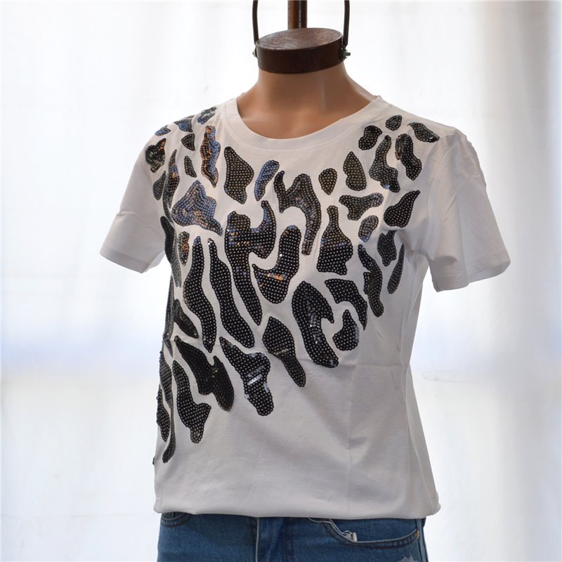 Mujer Remera algodon bordado lentejuelas print