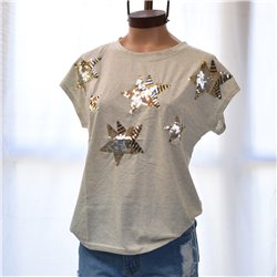 Mujer Remera algodon estampa lentejuelas estrella