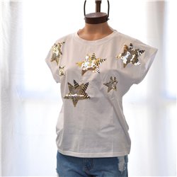 Mujer Remera algodon estampa lentejuelas estrella