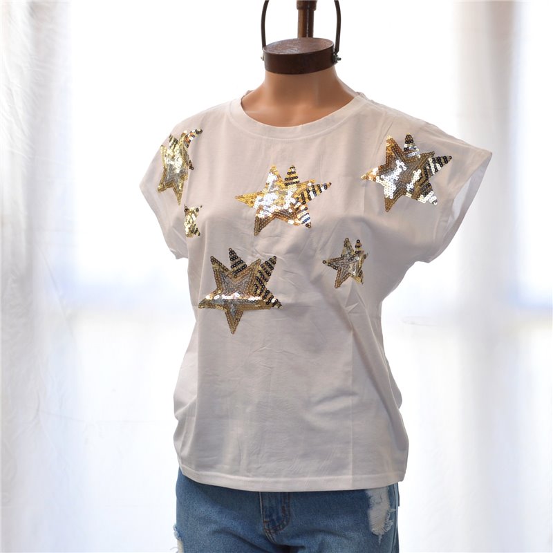 Mujer Remera algodon estampa lentejuelas estrella