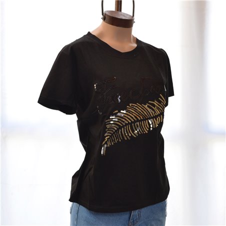 Mujer Remera algodon estampa lentejuelas pluma FREE SPIRIT