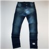Hombre pantalon jean localizado elastizado frunce al costado botamanga arrugada