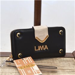 Billetera ecocuero frente tachas conicas solapa metal LIMA