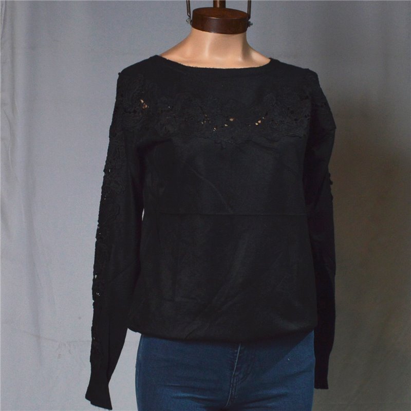 Mujer sweater bremer elastizado combinado guipur frente mangas