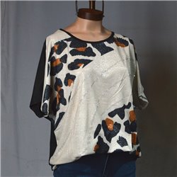 Mujer remera amplia lycra frente print brillo