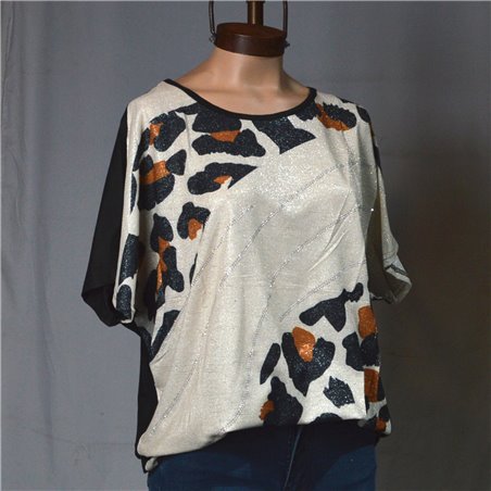 Mujer remera amplia lycra frente print brillo