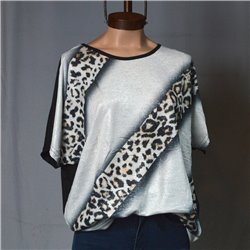 Mujer remera amplia frente tejido lurex estampa print vintage