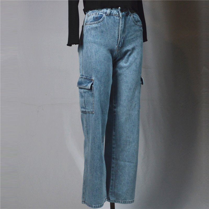 Mujer Pantalon jean rigido cargo