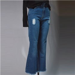 Mujer Pantalon jean rigido tipo oxford rotura