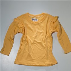 Nena remera lisa de algodon volado en mangas