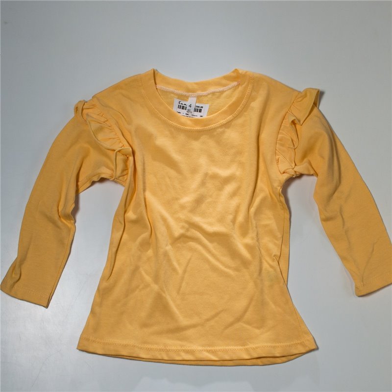 Nena remera lisa de algodon volado en mangas