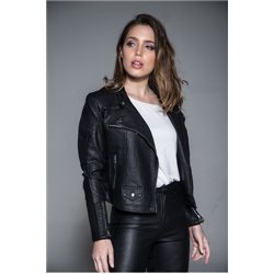 Mujer Campera ecocuero hombros costuras rectas sin cuello STRADI-8852