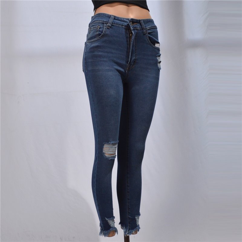 Mujer pantalon jean chupin elastizado roturas desflecado