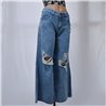 Mujer pantalon jean rigido wide leg roturas