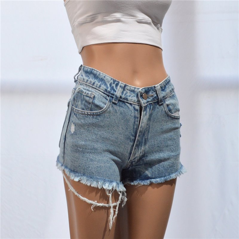 Mujer short jean rigido tiro medio mini rotura