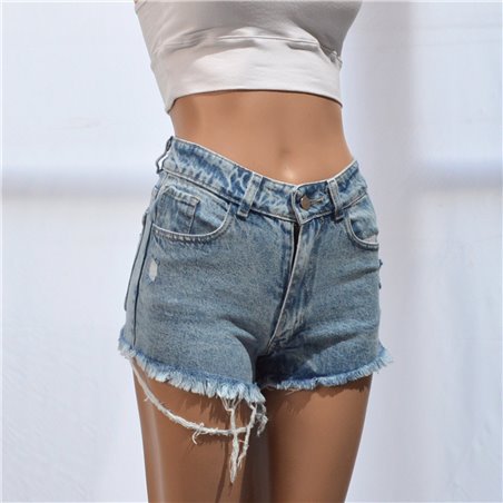 Mujer short jean rigido tiro medio mini rotura