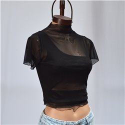 Mujer remera tull elastizada