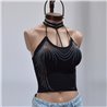 Mujer top lycra frente brillo cuello polera