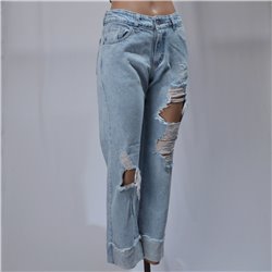 Mujer pantalon jean rigido moon frente rotura puño doblado