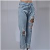 Mujer pantalon jean rigido moon frente rotura puño doblado