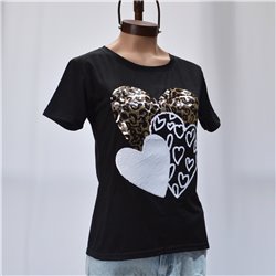 Mujer remera algodon frente bordado lentejuelas CORAZONES