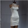 Mujer vestido lycra frente brillo cuello polera cuello tiras