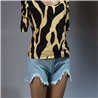 Mujer short jean rigido frente brillo desflecado