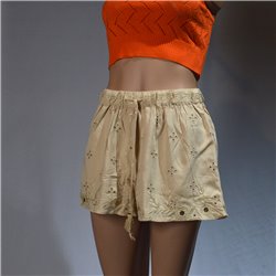 Mujer short lino broderie bordado FLOR