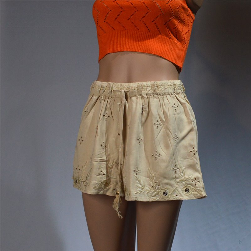 Mujer short lino broderie bordado FLOR