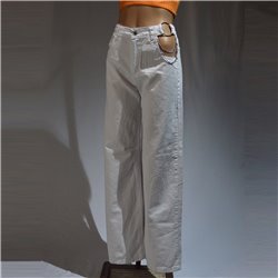 Mujer pantalon gabardina recto abertura al costado cadenas arandela