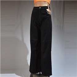 Mujer pantalon gabardina recto abertura al costado cadenas arandela