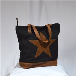 Bolso lona frente estrella manija ecocuero