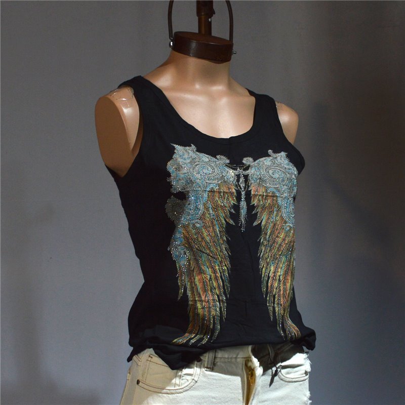 Mujer Musculosa algodon frente alas brillo