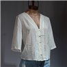 Mujer Blusa plumeti frente guipur botones forrados