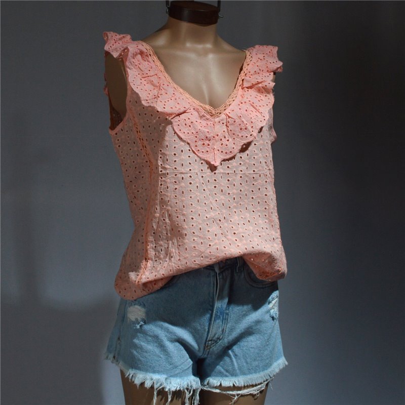 Mujer Blusa broderie cuello volado