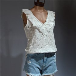 Mujer Blusa broderie cuello volado