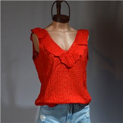 Mujer Blusa broderie cuello volado