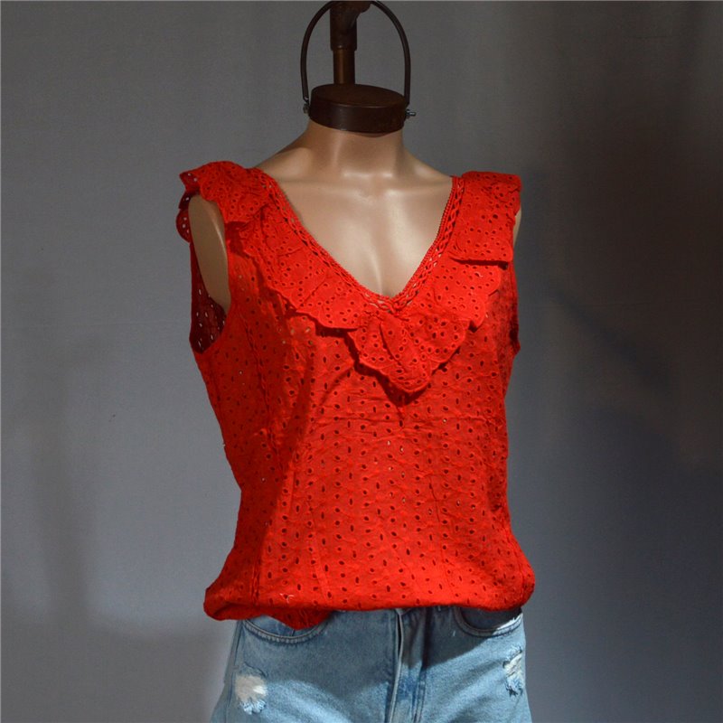 Mujer Blusa broderie cuello volado