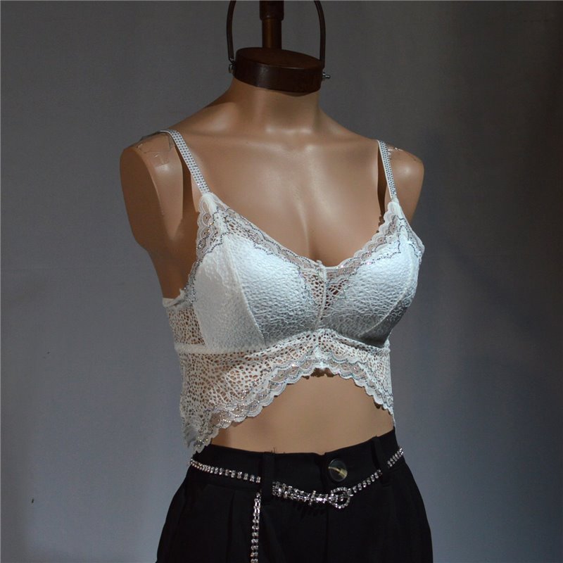 Mujer Top bralette encaje breteles frente brillo