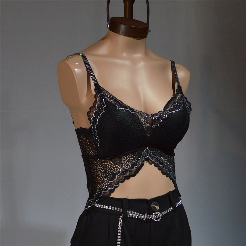 Mujer Top bralette encaje breteles frente brillo