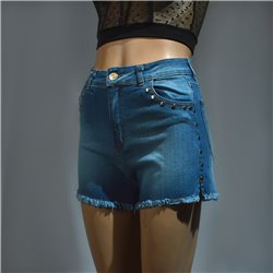 Mujer short jean elastizado frente bolsillo costado tachas