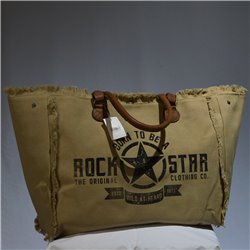 Bolso lona amplio manija ecocuero estampa ROCK STAR