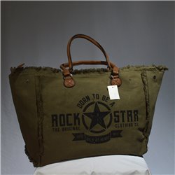 Bolso lona amplio manija ecocuero estampa ROCK STAR