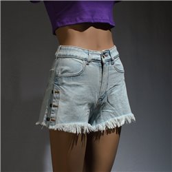 Mujer short jean rigido botones laterales