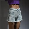 Mujer short jean rigido botones laterales