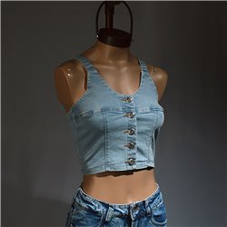 Mujer top jean elastizado frente botones