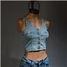 Mujer top jean elastizado frente botones